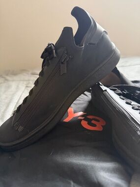 Adidas Y-3 Black Leather Low-Top Sneakers with Side Zips